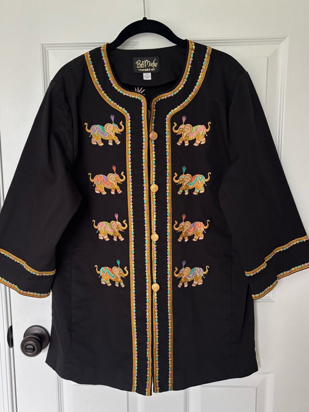 Bob Mackie Black Embroidered Elephant Jacket Wearable Art